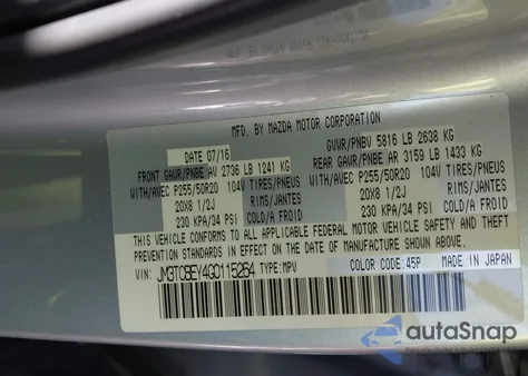 2016 Mazda Cx-9 Signature из США, поврежденный, VIN JM3TCBEY4G0115264